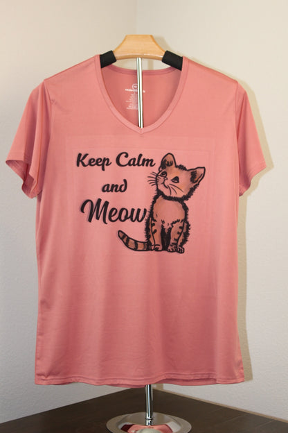 Keep Calm and Meow Women’s V - Neck T-Shirt - HisWord Designs