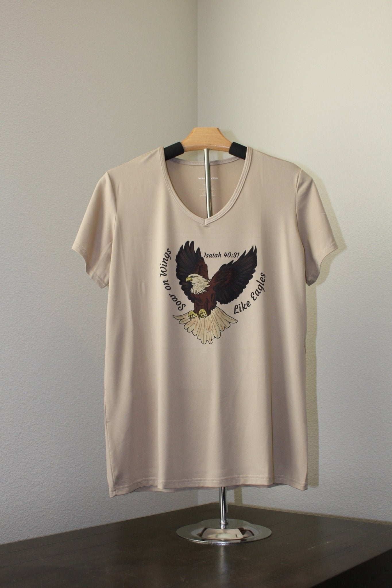 Soar on Wings Like Eagles Women’s V - Neck T-Shirt (Isaiah 40:31) - HisWord Designs
