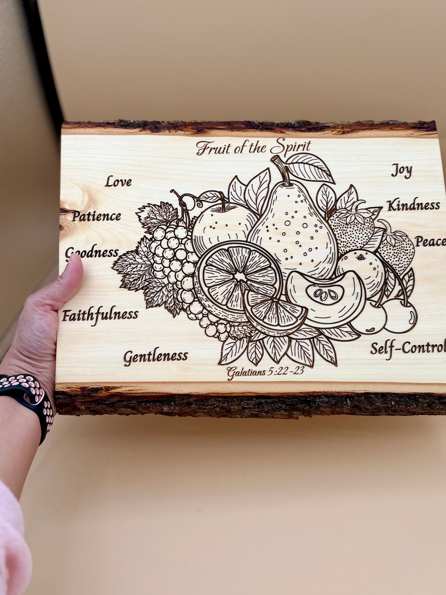 Fruit of the Spirit Live Edge Wood Plaque - Galatians 5:22-23 - Fruit of the Spirit Live Edge Wood Plaque - Galatians 5:22-23