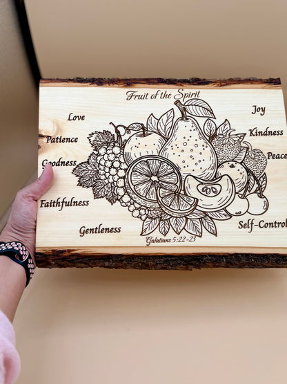 Fruit of the Spirit Live Edge Wood Plaque - Galatians 5:22-23 - Fruit of the Spirit Live Edge Wood Plaque - Galatians 5:22-23