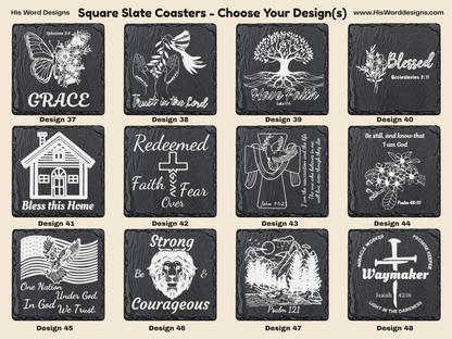 Square Slate Coasters | Engraved Scripture, Nature & Rustic Art - Square Slate Coasters | Engraved Scripture, Nature & Rustic Art