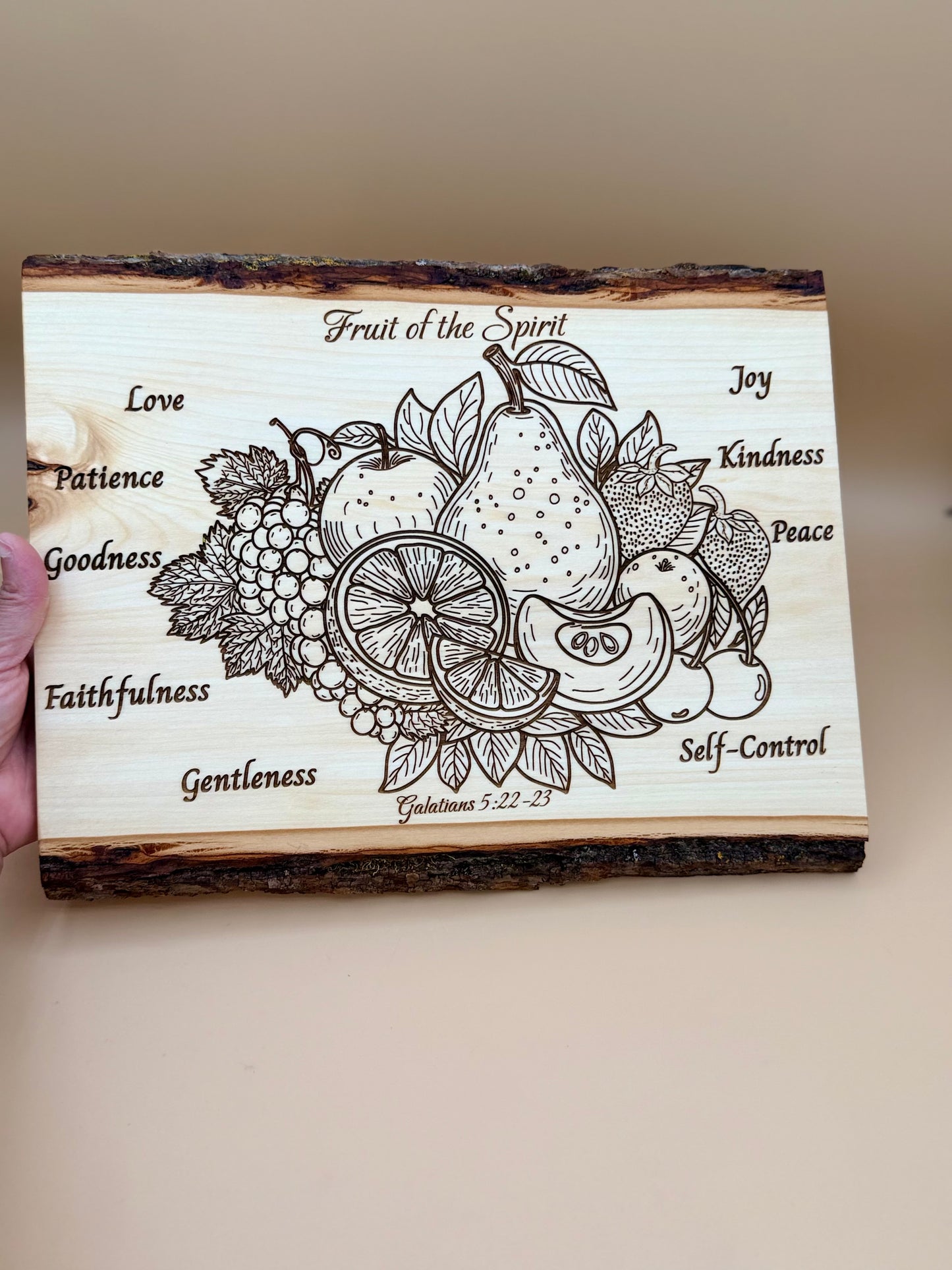 Fruit of the Spirit Live Edge Wood Plaque - Galatians 5:22-23 - Fruit of the Spirit Live Edge Wood Plaque - Galatians 5:22-23