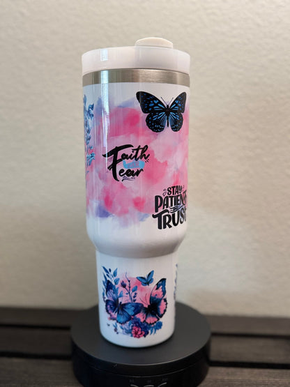 Stay Patient & Trust – 40 oz Floral Butterfly Tumbler - HisWord Designs