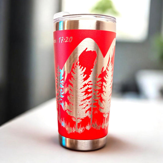 Faith Can Move Mountains – 20 oz Red Engraved Christian Tumbler - HisWord Designs