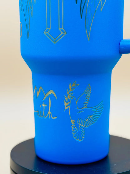 Trust in the LORD" Engraved 40oz Winged Cross Tumbler – Royal Blue Faith & Worship Travel Mug - His Word Designs