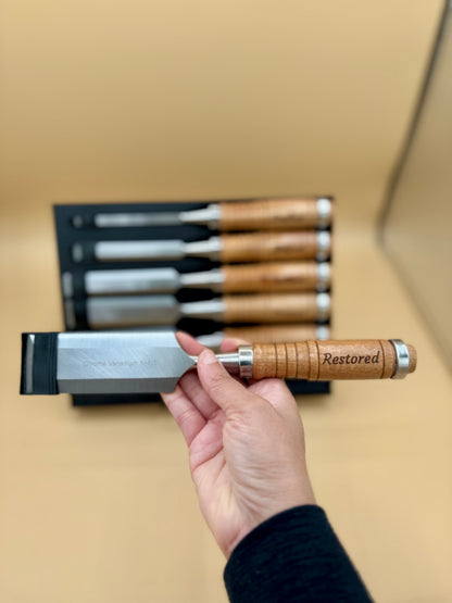 Engraved Hardwood Woodworking Chisel 6-Piece Set - Faith & Craftsmanship - Handheld Restored woodworking chisel with hardwood handle and chrome vanadium blade — His Word Designs
