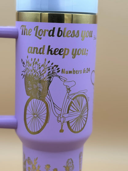 Everything Beautiful" Hand - Drawn 40oz Purple Tumbler – Boho Faith & Country Floral Engraved Travel Mug - His Word Designs