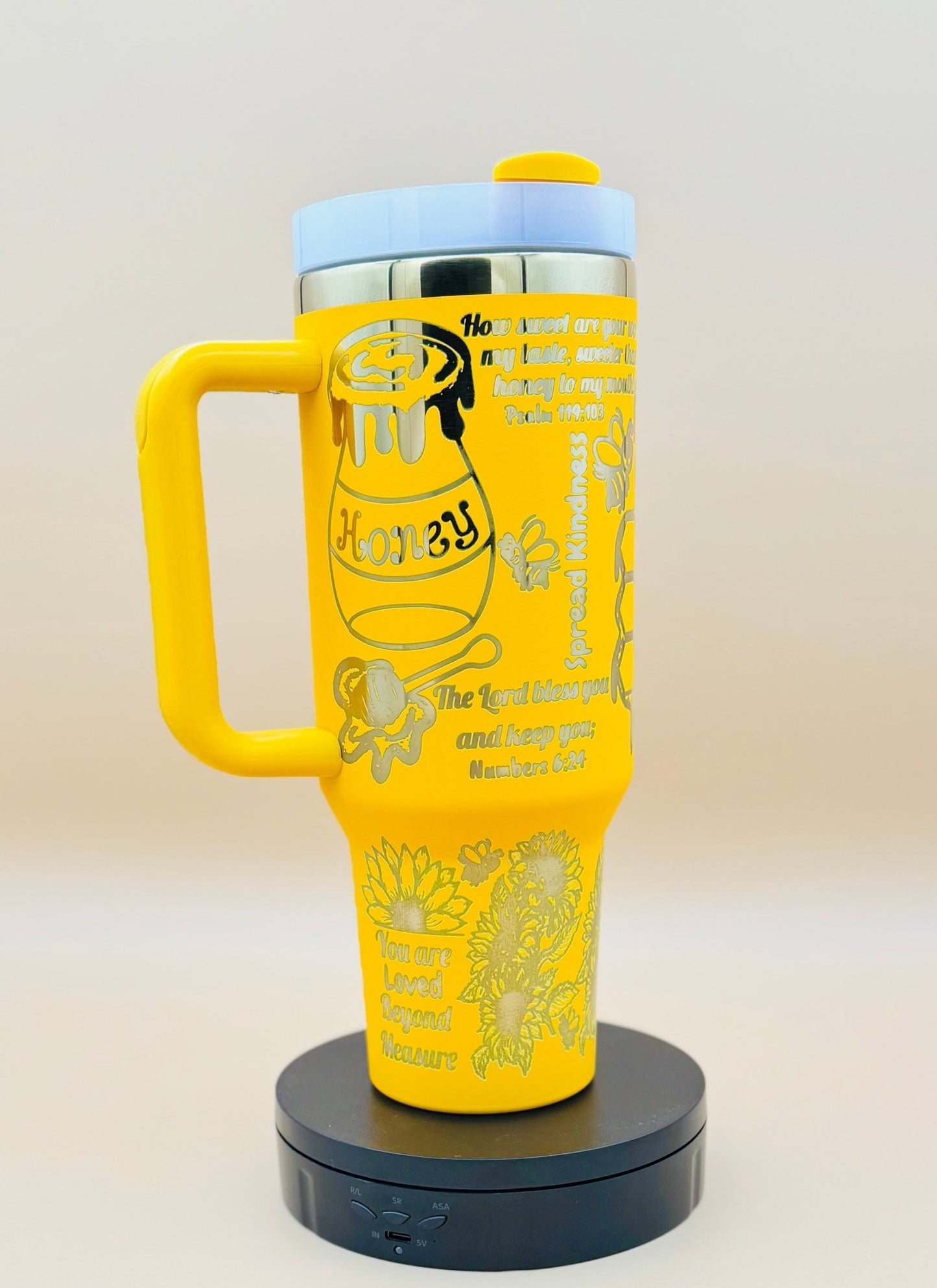 Sunflower & Honeybee 40oz Insulated Travel Mug – "Sweet as Honey" Engraved Tumbler - His Word Designs