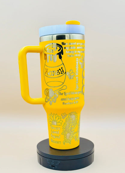 Sunflower & Honeybee 40oz Insulated Travel Mug – "Sweet as Honey" Engraved Tumbler - His Word Designs