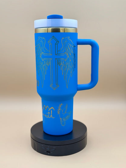 Trust in the LORD" Engraved 40oz Winged Cross Tumbler – Royal Blue Faith & Worship Travel Mug - His Word Designs