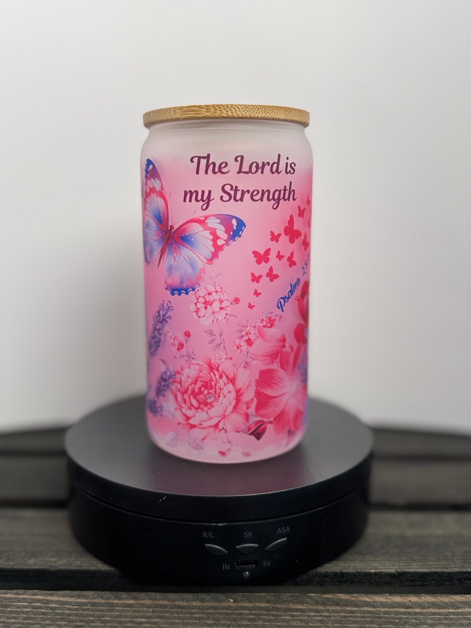 Lavender Flowers & Butterflies – 16 oz Frosted Libbey Glass Can - HisWord Designs