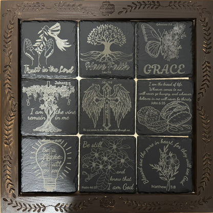 Rock Slates Embedded Frame Christian Wall Art – Handmade Engraved Wood Sign, Rustic Religious Home Decor - HisWord Designs