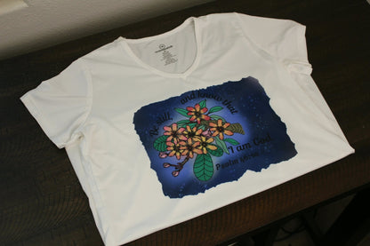 Be Still & Know Women’s V - Neck T-Shirt – Psalm 46:10 Floral Faith Design - HisWord Designs