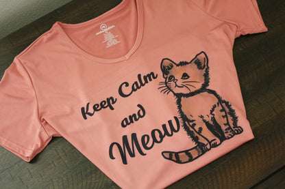 Keep Calm and Meow Women’s V - Neck T-Shirt - HisWord Designs
