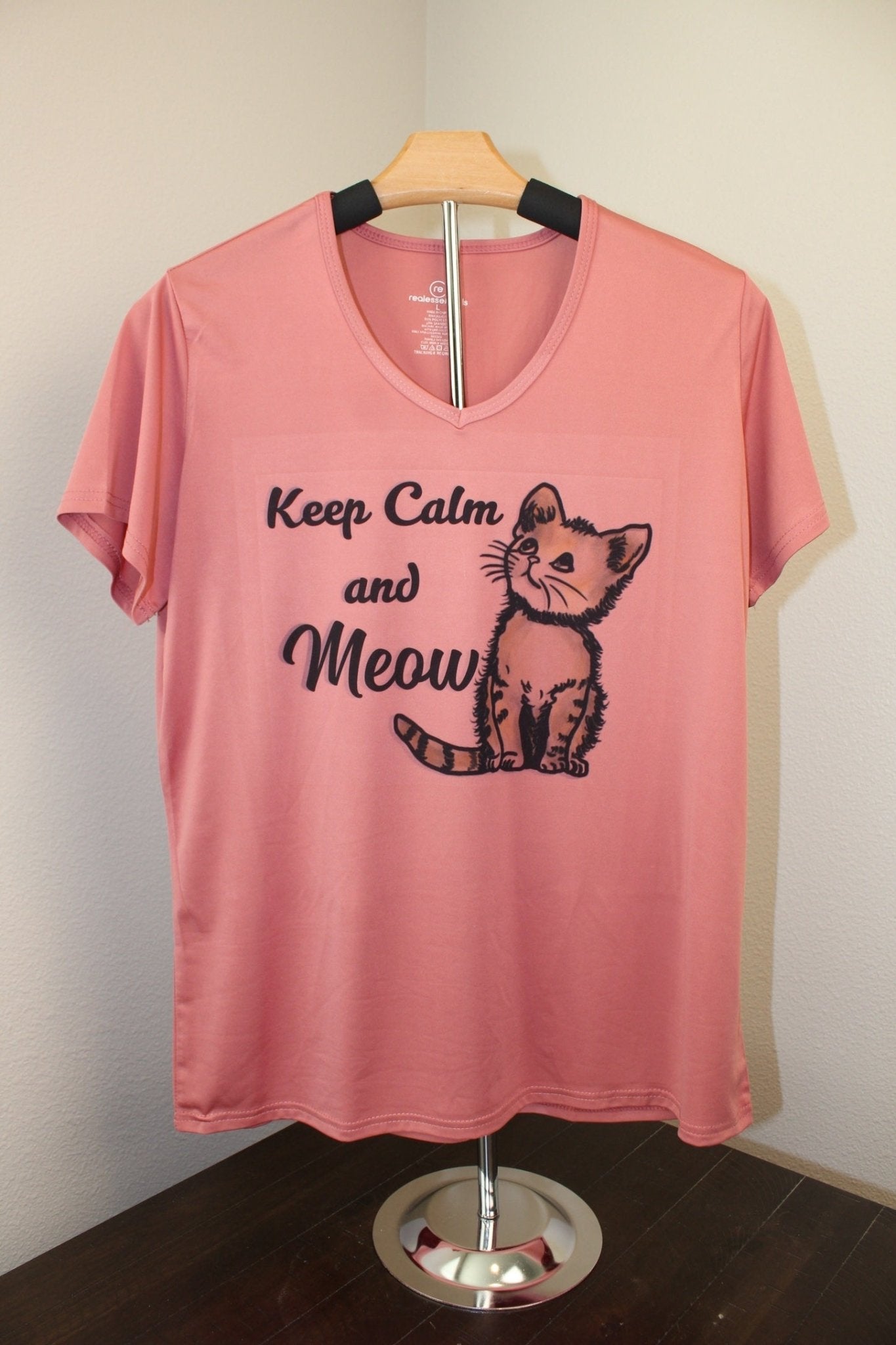 Keep Calm and Meow Women’s V - Neck T-Shirt - HisWord Designs