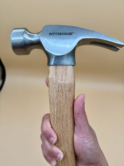 You Nailed It! Engraved Faith Claw Hammer - Carpenter's Cross Edition - Close-up of steel claw hammer head and natural hardwood handle — His Word Designs