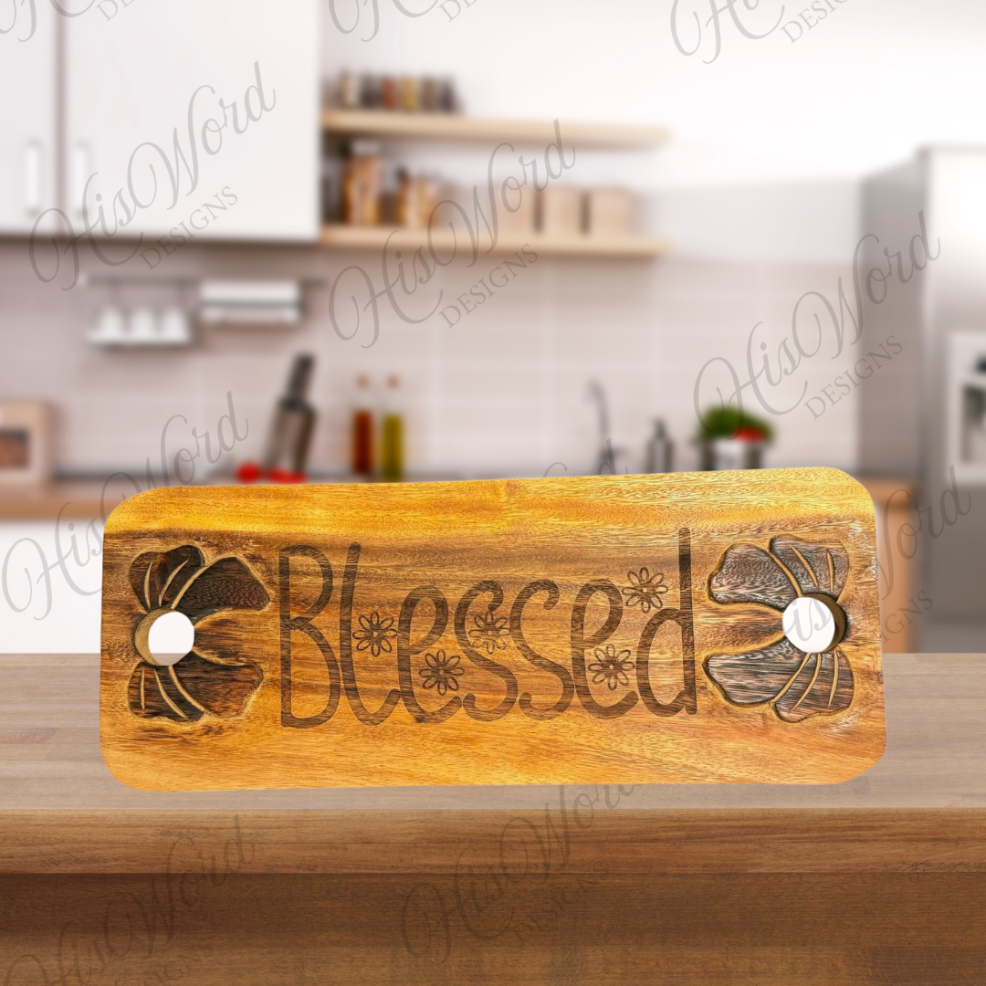 "Blessed" Engraved Wooden Serving Board – Faith-Inspired Kitchen Decor