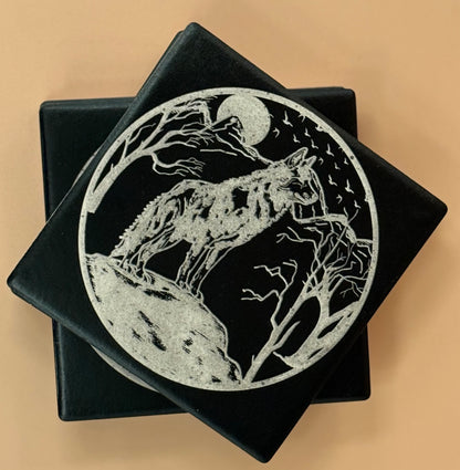 Black Matte Ceramic Drink Coasters | Laser Engraved Pet & Lifestyle Art - Black Matte Ceramic Drink Coasters | Laser Engraved Pet & Lifestyle Art