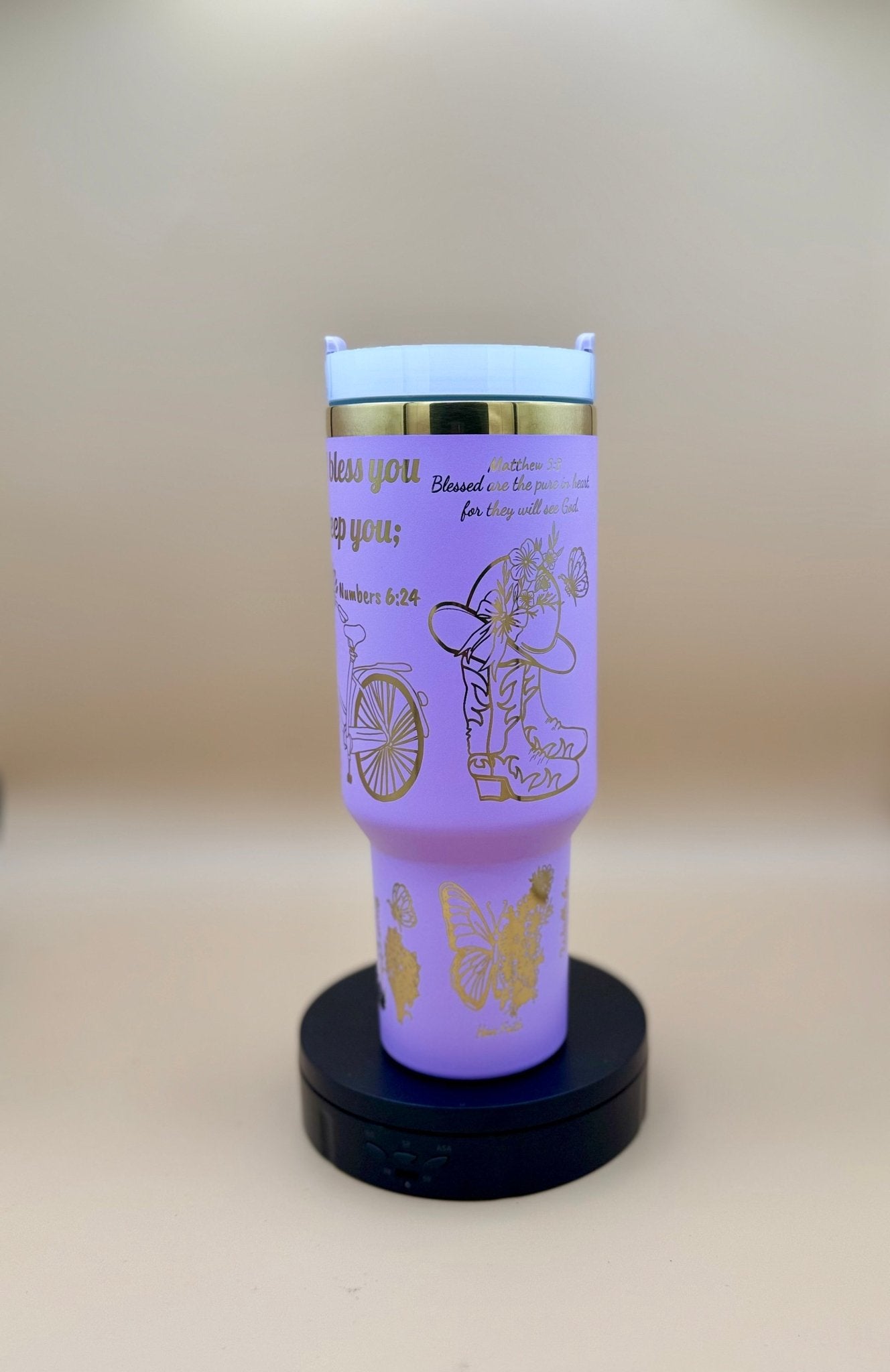 Everything Beautiful" Hand - Drawn 40oz Purple Tumbler – Boho Faith & Country Floral Engraved Travel Mug - His Word Designs