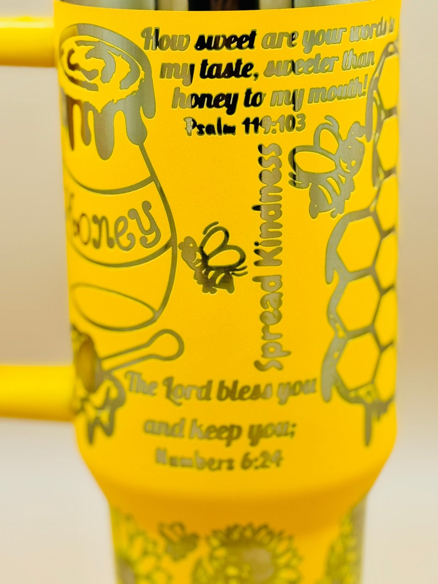Sunflower & Honeybee 40oz Insulated Travel Mug – "Sweet as Honey" Engraved Tumbler - His Word Designs