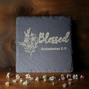 Square Slate Coasters | Engraved Scripture, Nature & Rustic Art - Square Slate Coasters | Engraved Scripture, Nature & Rustic Art