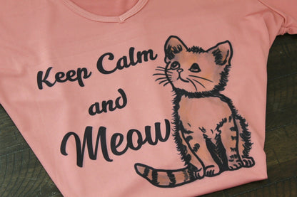 Keep Calm and Meow Women’s V - Neck T-Shirt - HisWord Designs