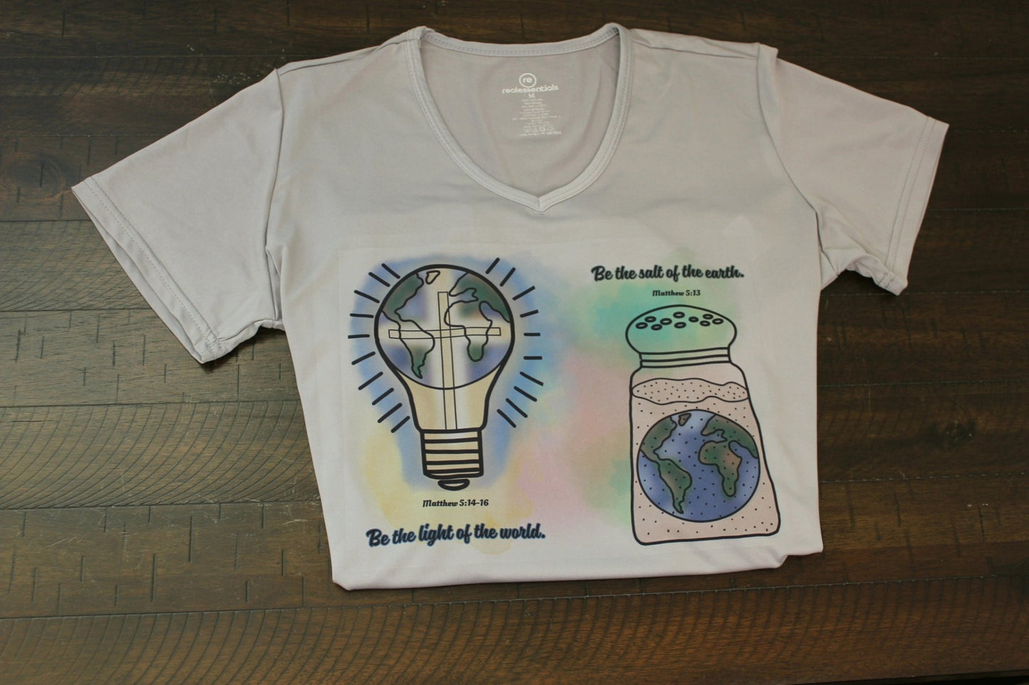 Be the Light & Salt of the Earth Women’s V - Neck T-Shirt – Hand - Drawn Faith Design - His Word Designs