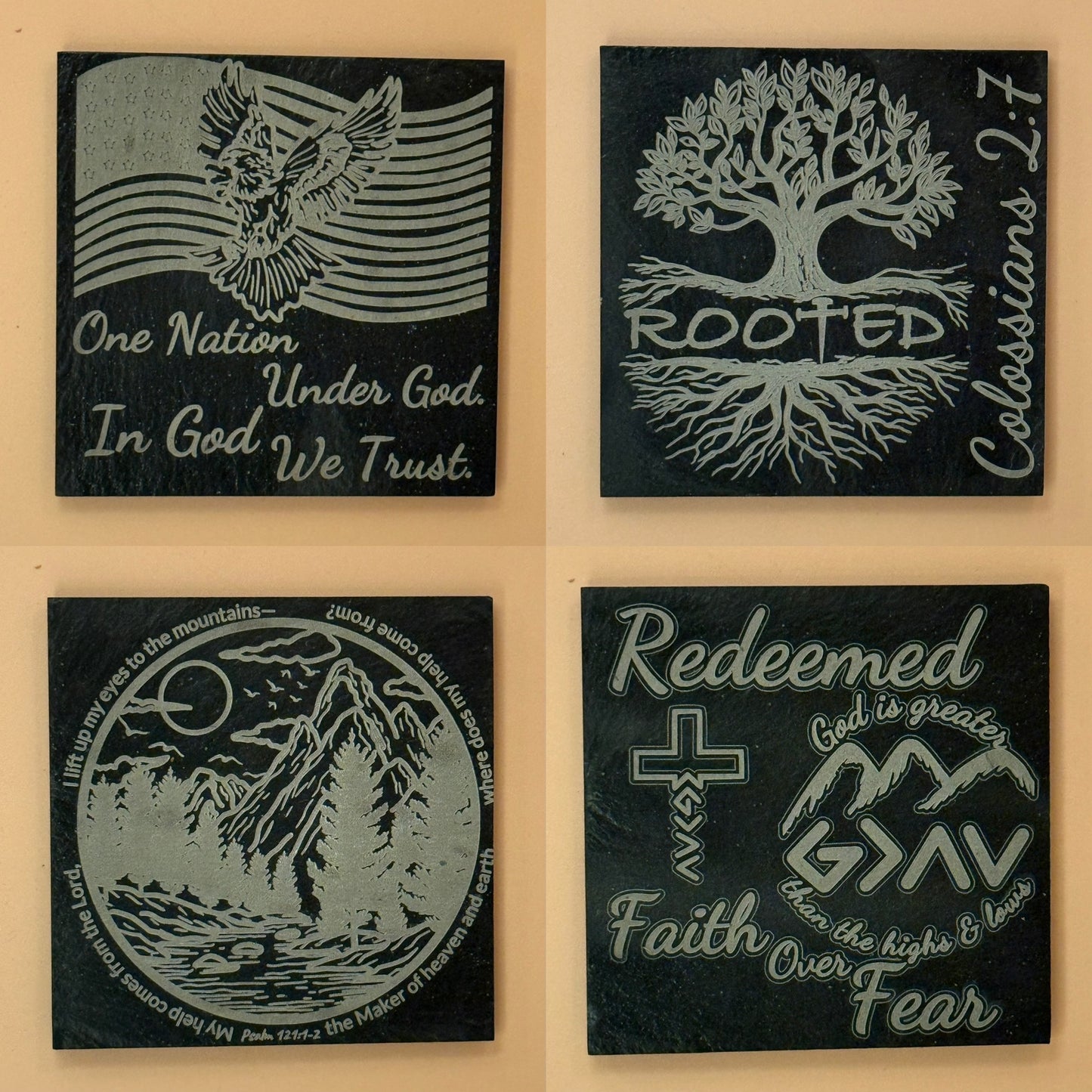 Smooth Rock Slate Coasters set of 4 - HisWord Designs
