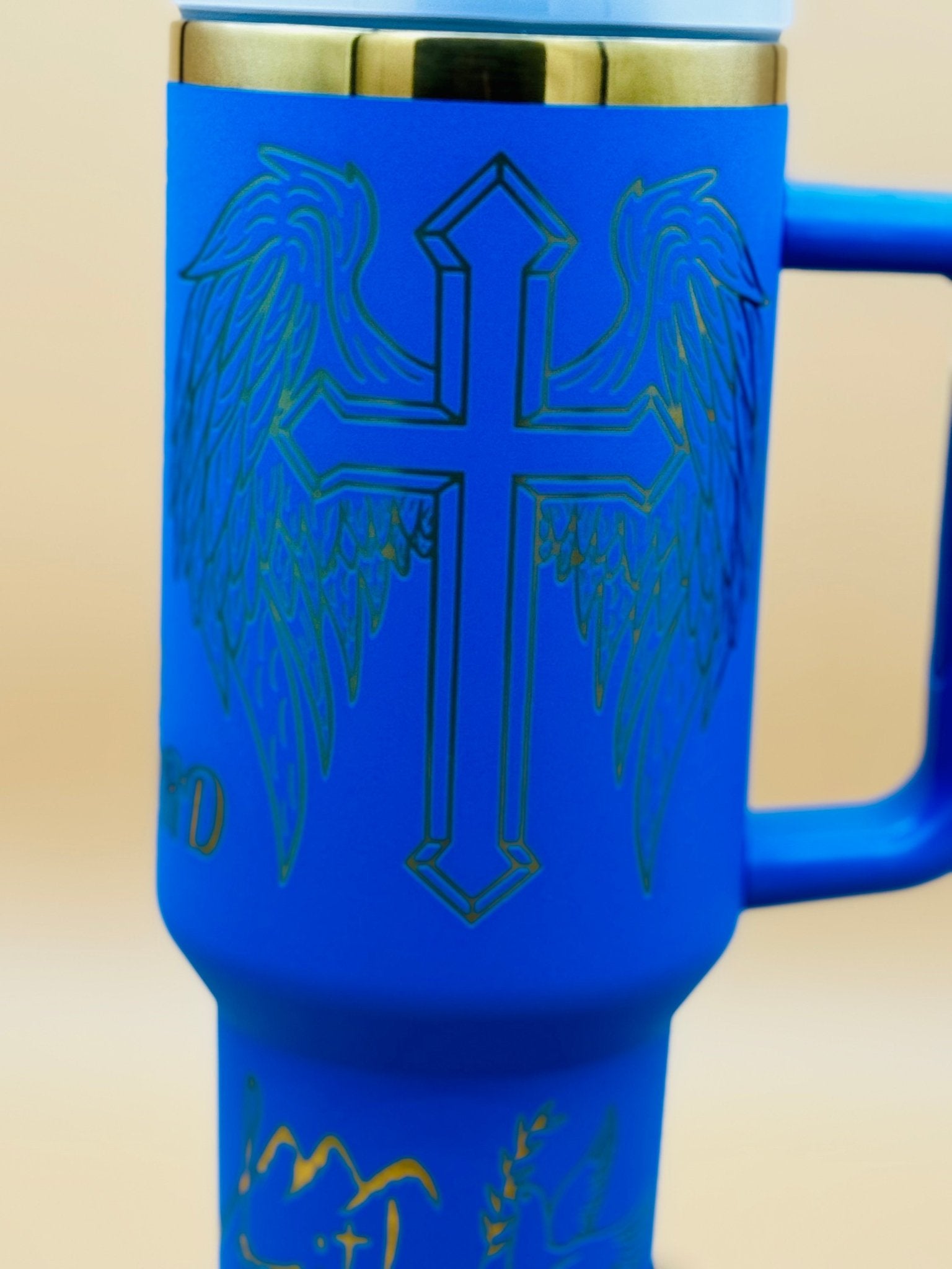 Trust in the LORD" Engraved 40oz Winged Cross Tumbler – Royal Blue Faith & Worship Travel Mug - His Word Designs