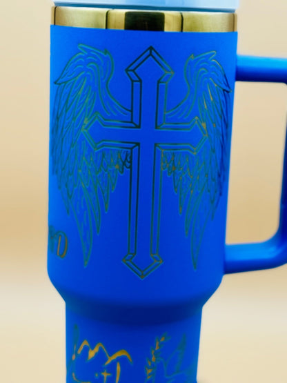Trust in the LORD" Engraved 40oz Winged Cross Tumbler – Royal Blue Faith & Worship Travel Mug - His Word Designs