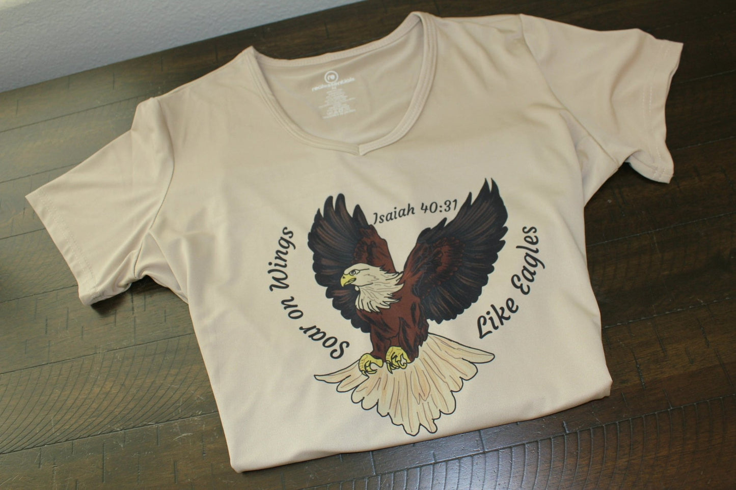 Soar on Wings Like Eagles Women’s V - Neck T-Shirt (Isaiah 40:31) - HisWord Designs