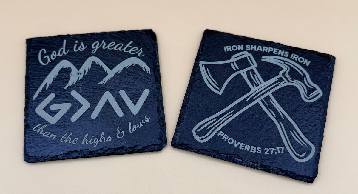 Square Slate Coasters | Engraved Scripture, Nature & Rustic Art - His Word Designs