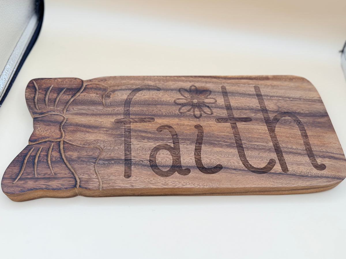 Hand-drawn "Faith" Cheese Board – Religious Charcuterie Board, Rustic Christian Handcrafted Inspirational Board, Christian Gift - Hand-drawn "Faith" Cheese Board – Religious Charcuterie Board, Rustic Christian Handcrafted Inspirational Board, Christian Gift - Handcrafted Engraved Gift by His Word Designs