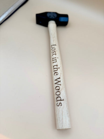 Lost in the Woods Engraved Cross Pein Hammer - Bigfoot Edition - Lost in the Woods cross pein hammer with title engraved along the hardwood handle — His Word Designs