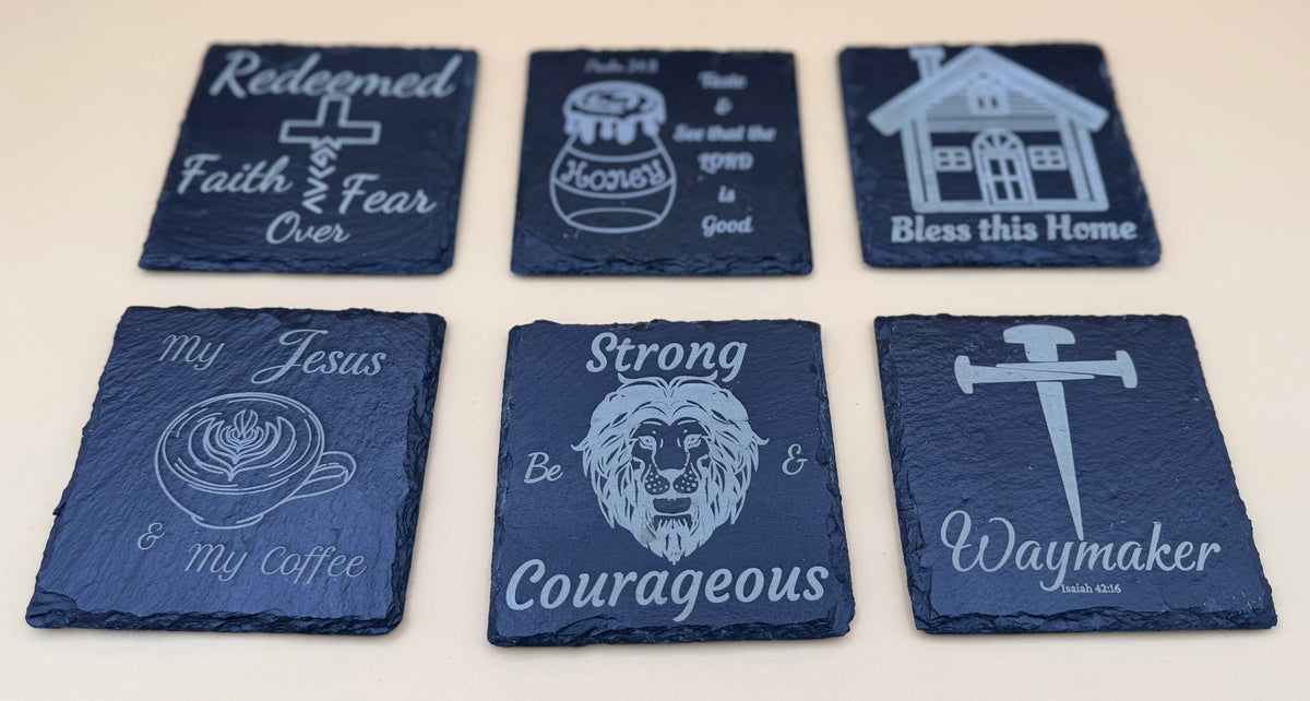 Square Slate Coasters | Engraved Scripture, Nature & Rustic Art - His Word Designs