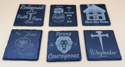 Square Slate Coasters | Engraved Scripture, Nature & Rustic Art - Square Slate Coasters | Engraved Scripture, Nature & Rustic Art