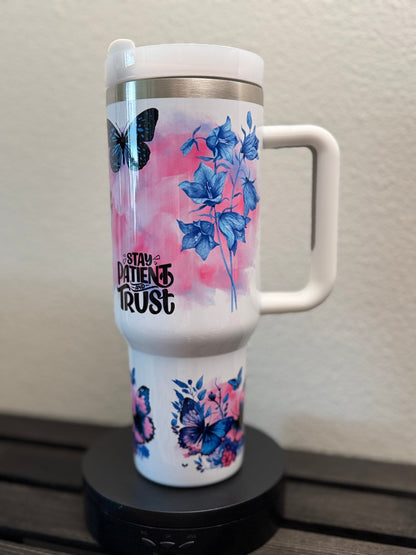 Stay Patient & Trust – 40 oz Floral Butterfly Tumbler - HisWord Designs