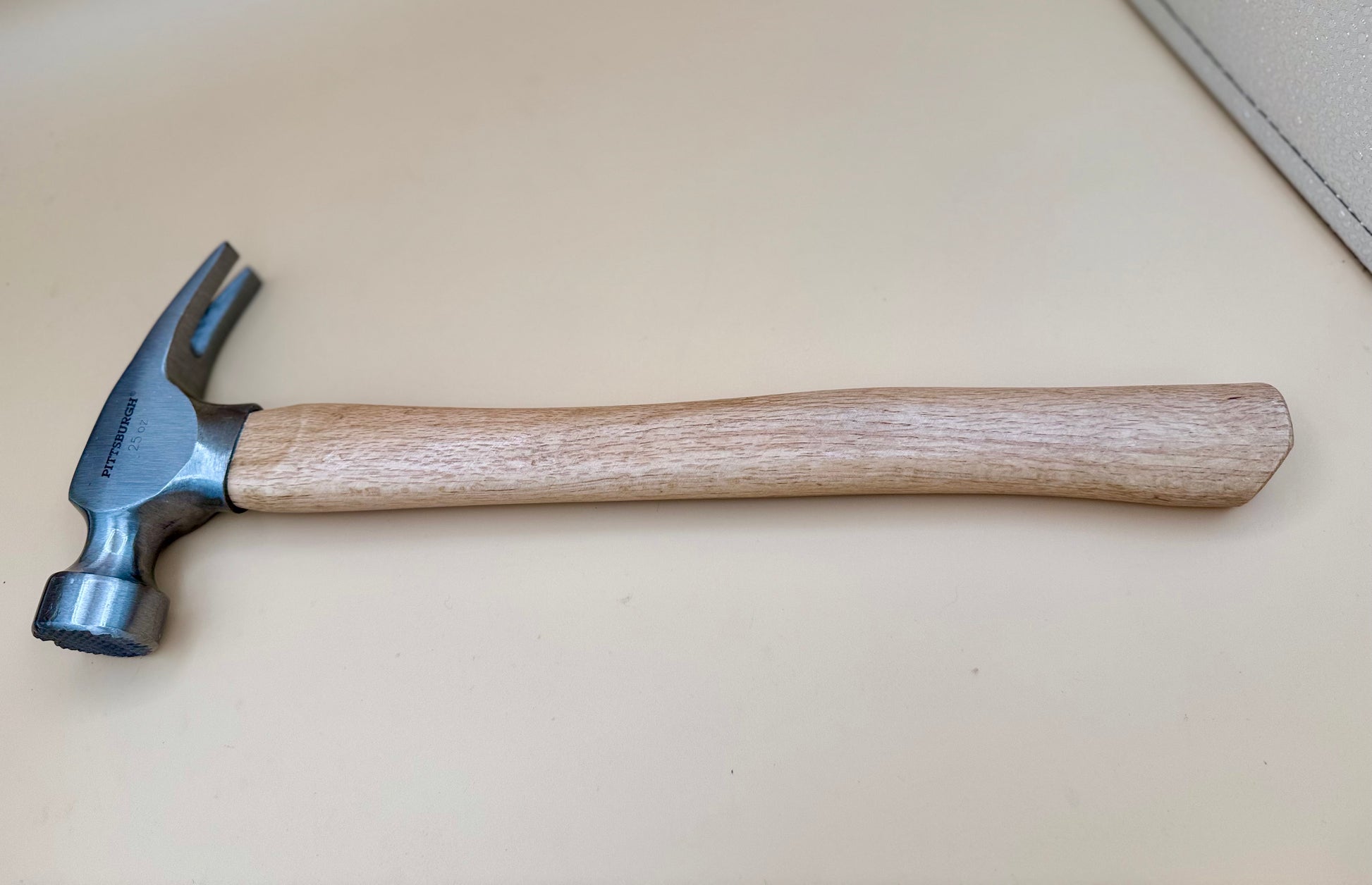 You Nailed It! Engraved Faith Claw Hammer - Carpenter's Cross Edition - Full side view of steel claw hammer with natural hardwood handle — His Word Designs