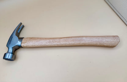 You Nailed It! Engraved Faith Claw Hammer - Carpenter's Cross Edition - Full side view of steel claw hammer with natural hardwood handle — His Word Designs