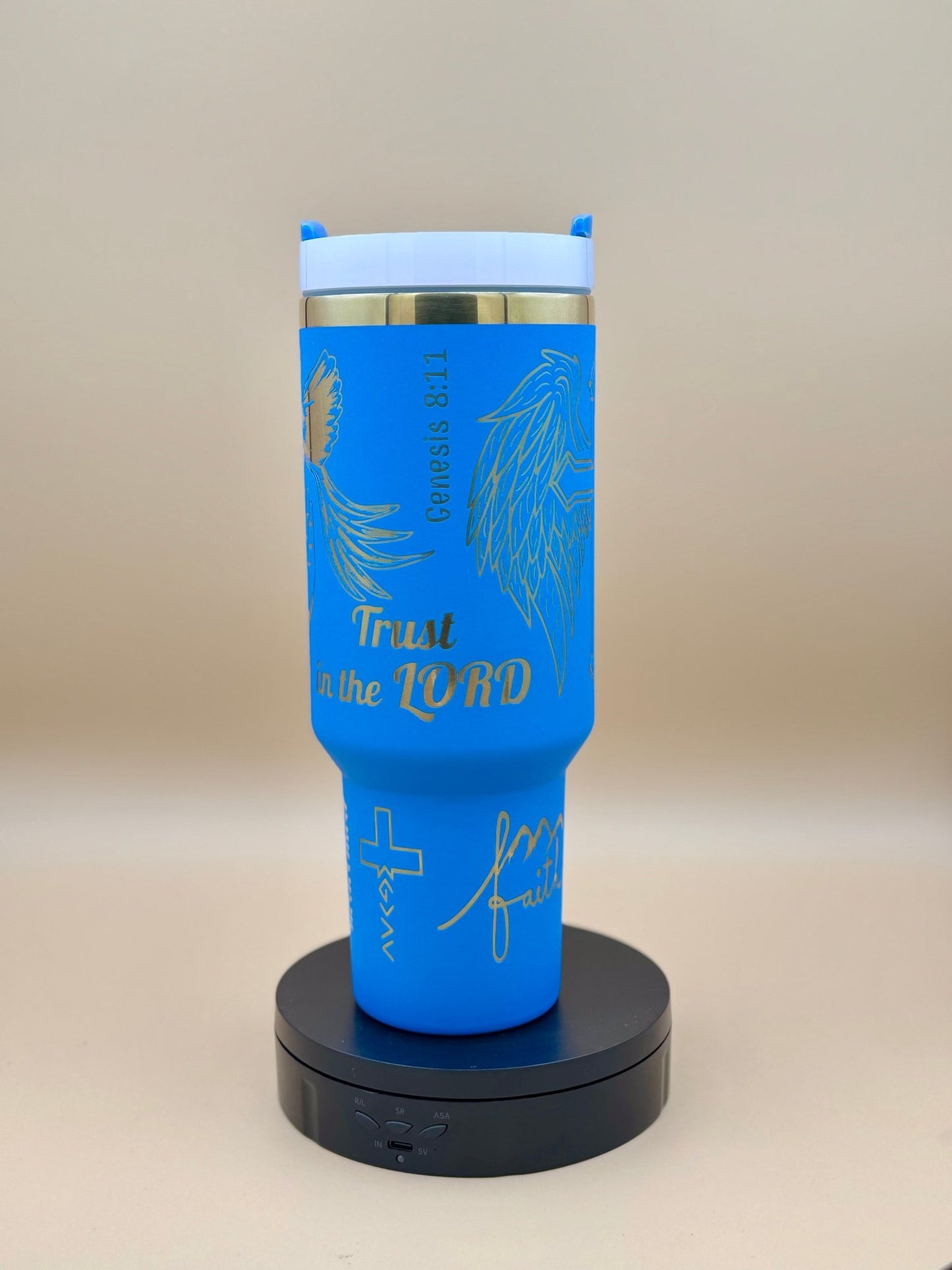 Trust in the LORD" Engraved 40oz Winged Cross Tumbler – Royal Blue Faith & Worship Travel Mug - His Word Designs
