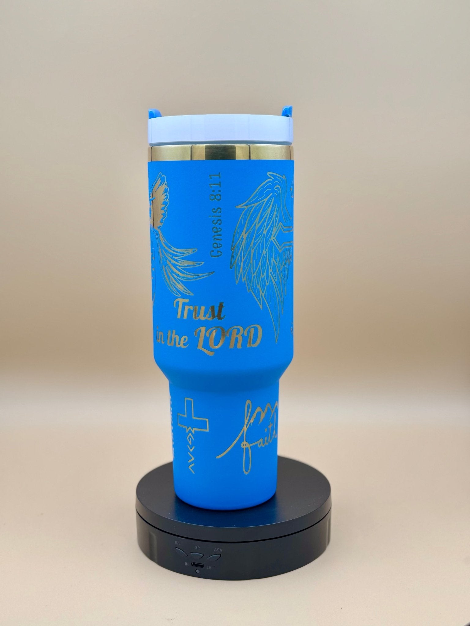 Trust in the LORD" Engraved 40oz Winged Cross Tumbler – Royal Blue Faith & Worship Travel Mug - His Word Designs