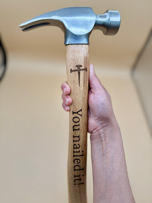 You Nailed It! Engraved Faith Claw Hammer - Carpenter's Cross Edition - You Nailed It claw hammer with carpenter cross and bold handle engraving — His Word Designs