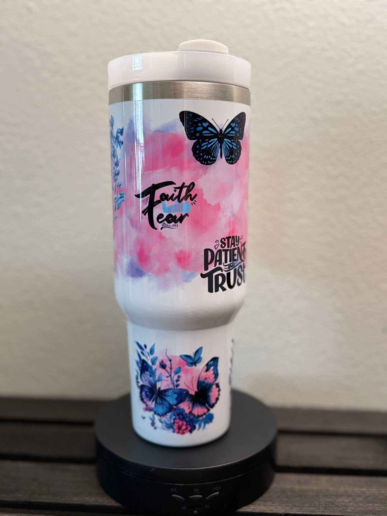 Stay Patient & Trust – 40 oz Floral Butterfly Tumbler - HisWord Designs