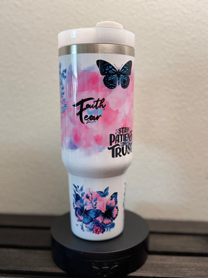 Stay Patient & Trust – 40 oz Floral Butterfly Tumbler - HisWord Designs