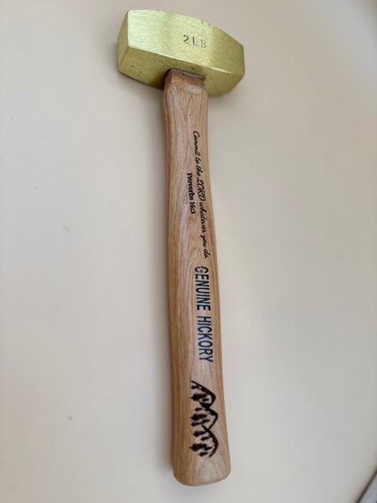 Commit to the Lord 2 lb Solid Brass Mallet / Hammer (Proverbs 16:3) - Two-pound solid brass mallet with Scripture-engraved genuine hickory handle — His Word Designs