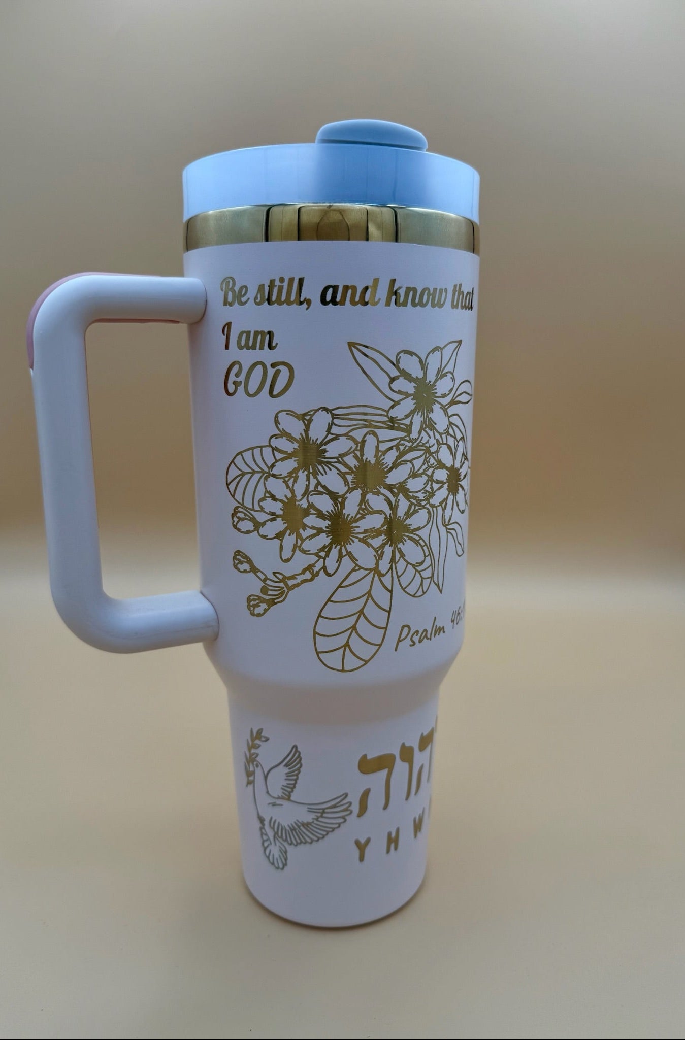 YHWH Scripture Tumbler – Psalm 46:10 & Luke 17:6 – Tree of Life – 40oz Faith Gift - His Word Designs