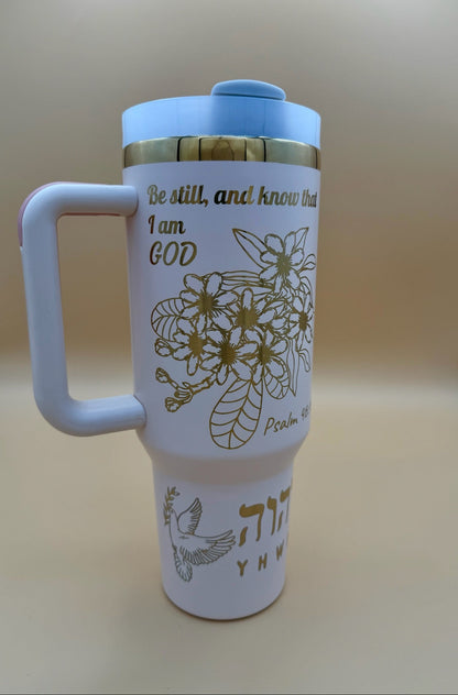 YHWH Scripture Tumbler – Psalm 46:10 & Luke 17:6 – Tree of Life – 40oz Faith Gift - His Word Designs
