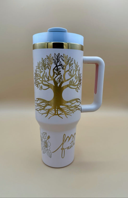 YHWH Scripture Tumbler – Psalm 46:10 & Luke 17:6 – Tree of Life – 40oz Faith Gift - HisWord Designs