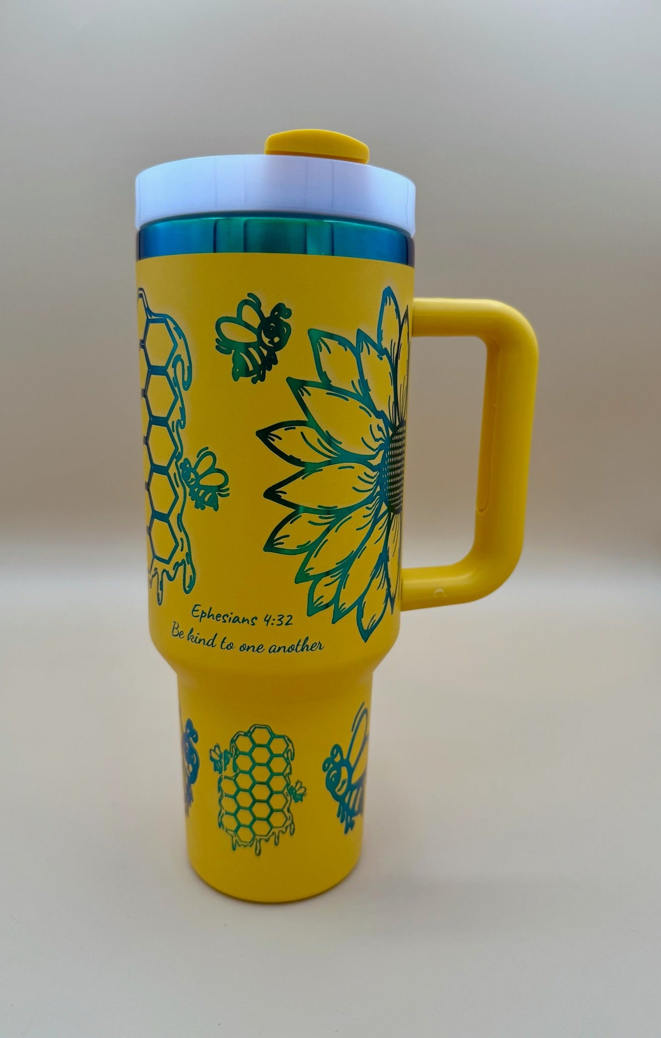 “Be Sweet & Kind” Engraved 40oz Yellow Tumbler – Bees, Sunflowers & Scripture Gift - HisWord Designs