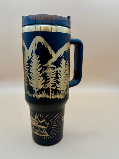 Faith Can Move Mountains Tumbler 40oz | Matthew 17:20 Scripture | Hand - Drawn Engraved Christian Gift | Mountaintop Experience - HisWord Designs